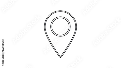 A minimalist line drawing of a location pin icon with a circular center