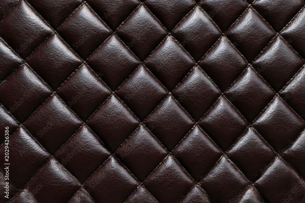 Naklejka premium Dark Brown Quilted Leather Diamond Pattern Stitching Luxury Upholstery Elegant Texture Background
