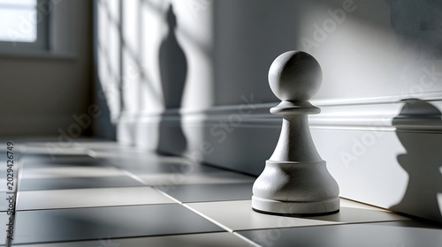 Schachfigur mit Schatten einer Königin als Symbol für Wachstum und Potenzial