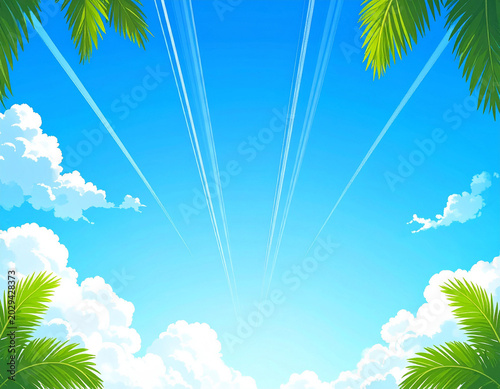 ヤシの木と夏の青空の背景素材　夏休み・旅行