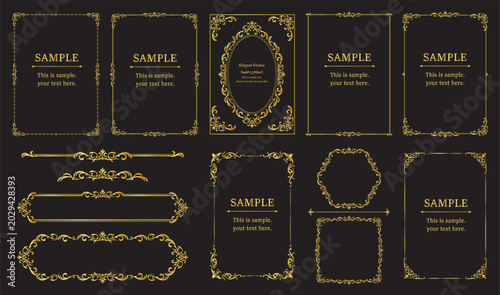 Quadro su tela Elegant golden decorative frame set with vintage flourishes and refined ornamental borders for invitations, luxury branding and print layouts