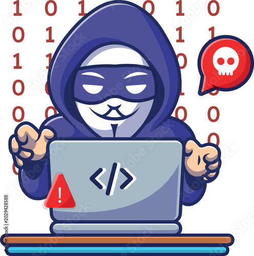 Φωτογραφία A shadowy figure of a hacker with a laptop and a skull, representing the dark side of technology
