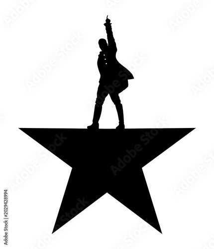 Obraz na plátně Minimalist silhouette of a revolutionary man standing on a star pointing up, vec