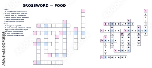 Crossword puzzle featuring food-related words and clues  