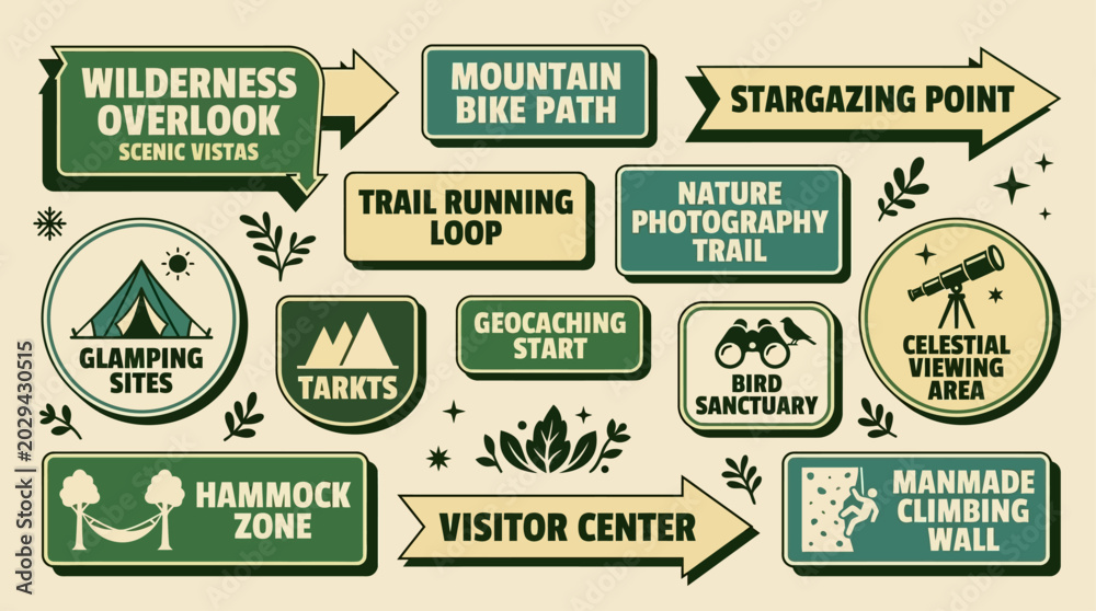 Obraz premium Outdoor Recreation and Adventure Signage Collection