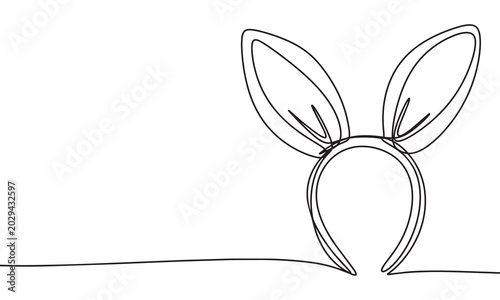 Schilderij op canvas Bunny ears headband In one line continuous style, outline