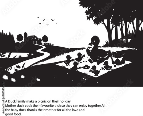 Foto a duck family enjoying a picnic