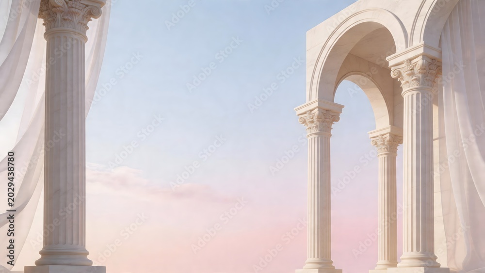 Obraz premium Classical columns and arches with draped fabric
