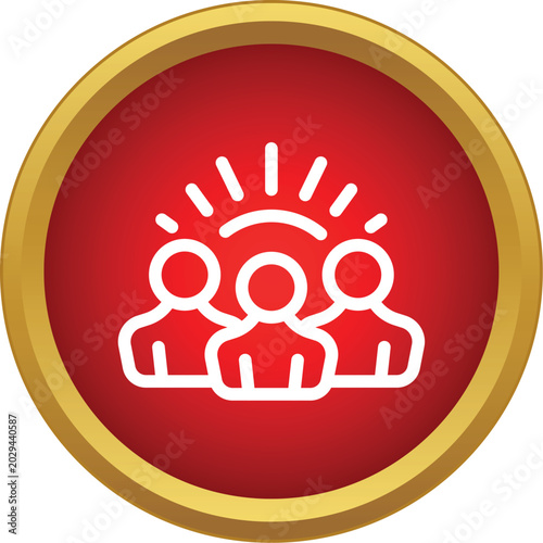 People icon symbolizing team, partnership, and social connection with a bright idea in a red button