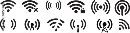 Foto silhouette vector of Internet connection, Wi-fi signal, wireless, connect, podcast, access