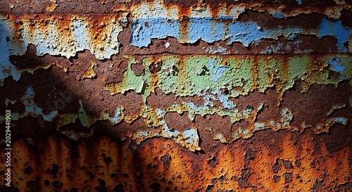 Close-up of Peeling Paint and Rust on a Weathered Surface.