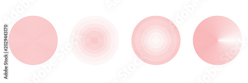 Bild auf Leinwand Set of red rings with sound waves, interrupted lines and dots