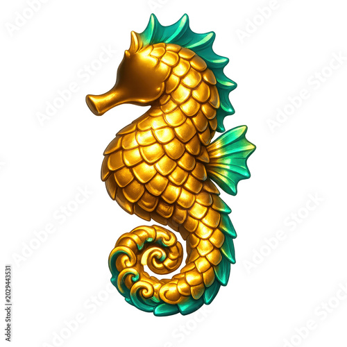 Golden Seahorse Marine Creature Ocean Animal Decorative Element Underwater Nature Luxury Concept.