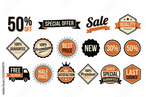 Cuadro en lienzo Vintage commercial sale and promotional badge sticker set, featuring special dis
