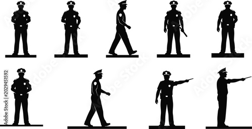 Photos Police Officer Silhouette Collection Featuring Standing Walking and Directing Po