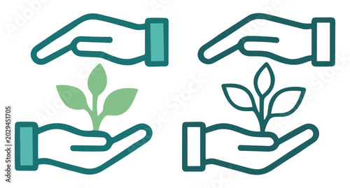Photos Two minimalistic hand icons nurturing plants symbolizing growth and environmenta