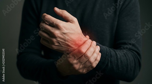 Man Suffering from Wrist Pain: Carpal Tunnel, Tendonitis, Arthritis, Joint Inflammation. Medical & Healthcare Concept