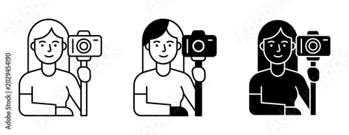 Vlogger Icons, Selfie Stick Camera, Person Capturing Moments, Digital Content Creator Graphics