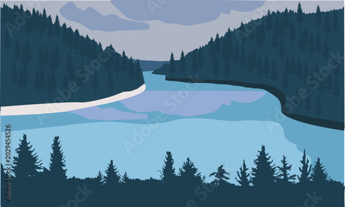 Trees on the mountain at the foot of the river