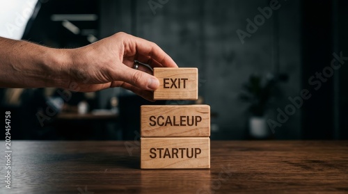 Hand stacking business growth blocks startup scaleup exit
