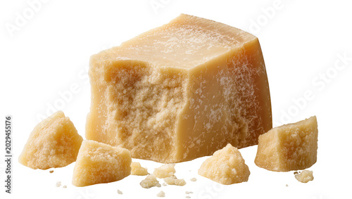 Foto Parmesan cheese block with small pieces