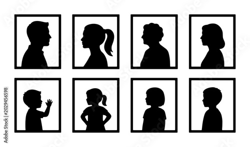 Tableau sur toile Family Portrait Silhouettes Collection, Diverse Generations, Vector Icons for Ge