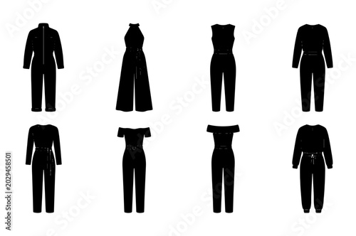 Foto Collection of 8 Black Jumpsuit Silhouettes, Fashion Design Elements, Women's App