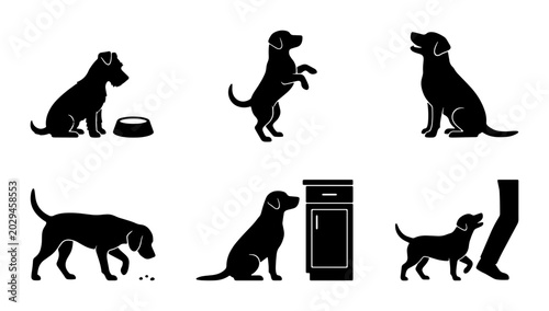 Cuadro en lienzo Dog Silhouettes Collection: Sitting, Standing, Begging, Eating, and Walking Pose