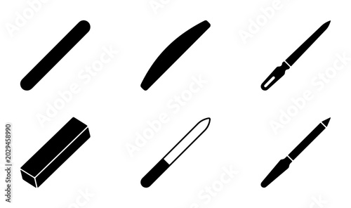 Tableau sur toile Set of 6 Black Nail Files and Buffers, Manicure Tools Collection, Beauty Salon E