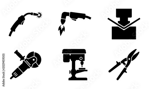 Tableau sur toile Industrial Tools Vector Icons Set: Welding Torch, Plasma Cutter, Metal Bender, G