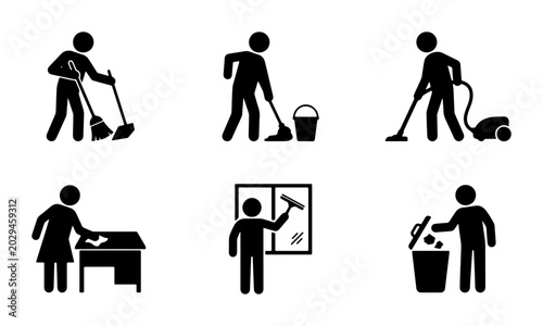 Canvas-taulu Household Cleaning Icons Set: Mopping, Vacuuming, Dusting, Window Washing, Trash