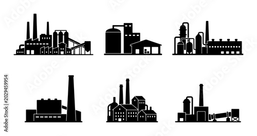 Valokuva Industrial Factory Silhouettes, Manufacturing Plant Icons, Production Facility V