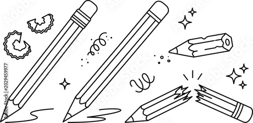 Fotografía Stationery and Drawing Pencil Set featuring Sharp Pencils Shavings Broken Lead a
