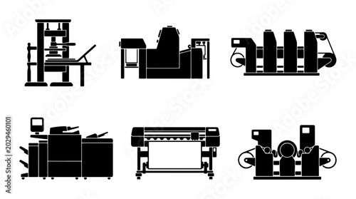 Schilderij op canvas Printing Press Icons, Offset Machine, Digital Printer, Large Format Plotter, Ind