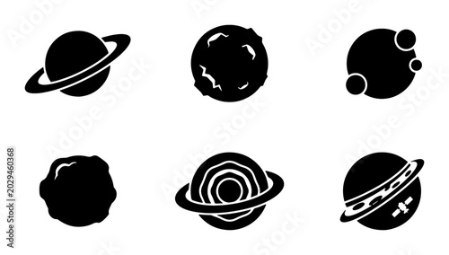 Schilderij op canvas Cosmic Celestial Bodies Vector Icons, Space Planets and Moons Collection, Astron
