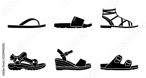 Quadro em tela Diverse Sandals Collection, Summer Footwear Icons, Casual Flip-Flops, Gladiator
