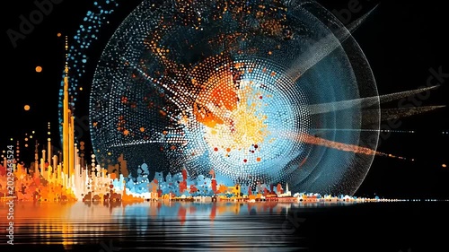 Abstract Cityscape with Globe and Reflections - A Futuristic Vision.
