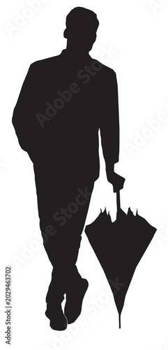 silhouette of a man holding a umbrella and raincoat monsoon season