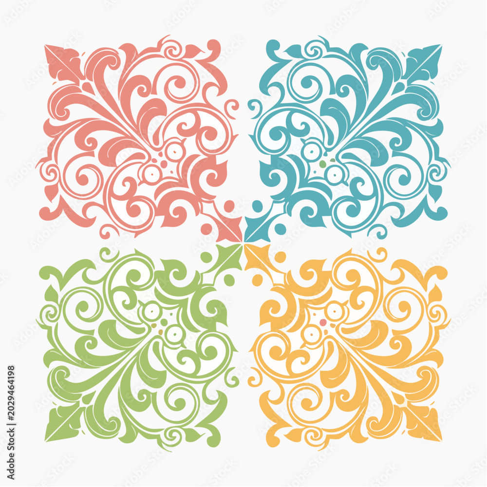 Fototapeta premium Four Colorful Swirl Ornaments