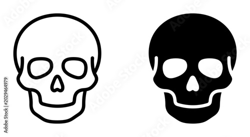 Slika na platnu 2 Skull Icons Outline and Solid Style, for Halloween and Danger Concepts