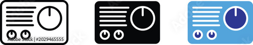 Fotografie Retro broadcast fm radio tuner vector icons illustration bundle flat silhouette