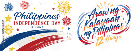 Philippines independence day celebration with fireworks and patriotic design elements