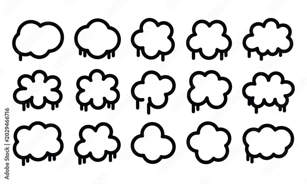 Fototapeta premium Collection of hand drawn cloud shapes with dripping effect for