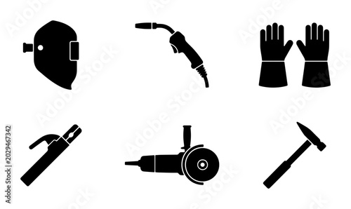 Foto Welding Equipment Icons, Metalworking Tools, Safety Gear, Industrial Hardware, B