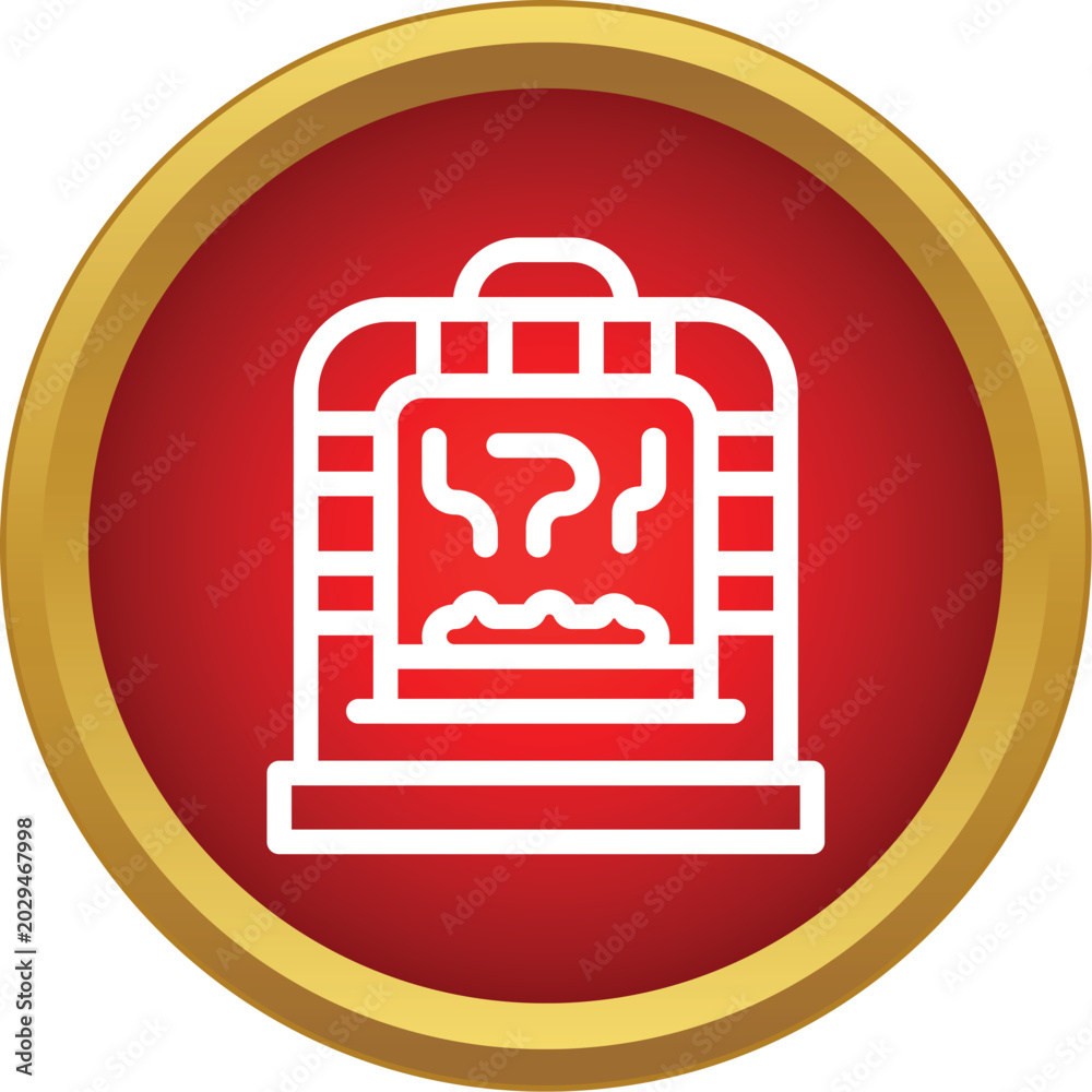 Fototapeta premium Fireplace icon on a red circle symbolizing warmth and domestic interior