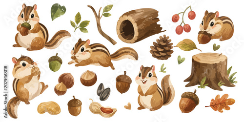 Canvas Print watercolor chipmunk collection