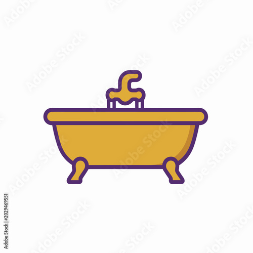 Vintage Clawfoot Bathtub with Faucet in Minimalist Style Illustration