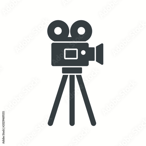 Vintage Film Camera on Tripod Isolated White Background