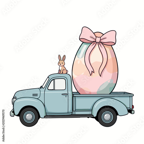 Vintage Pickup Truck Carrying Giant Decorated Easter Egg