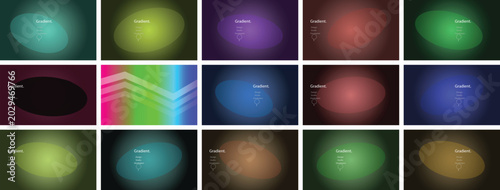 Abstract gradient background collection, set of 15 colorful vector textures with soft light effects, vibrant mesh gradients for digital screen design